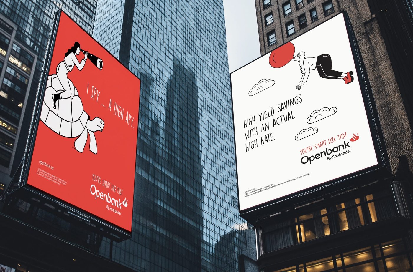 Openbank out-of-home campaign on two Manhattan billboards